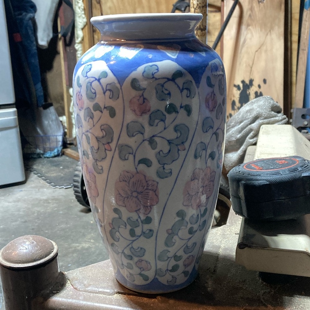 Floral Blue and White Ceramic Vase